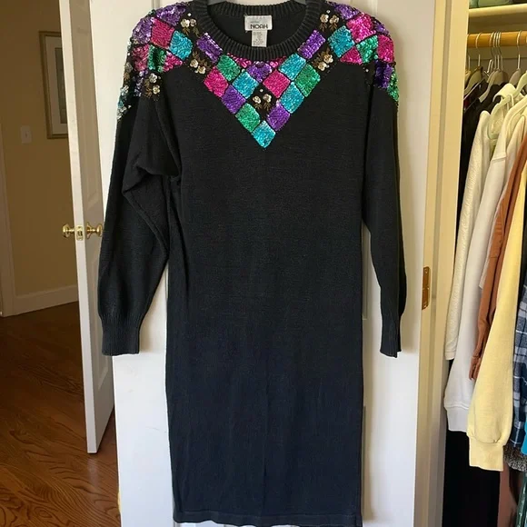 VINTAGE MISTER NOAH Sequin Sweater Dress Size S - Picture 3 of 6